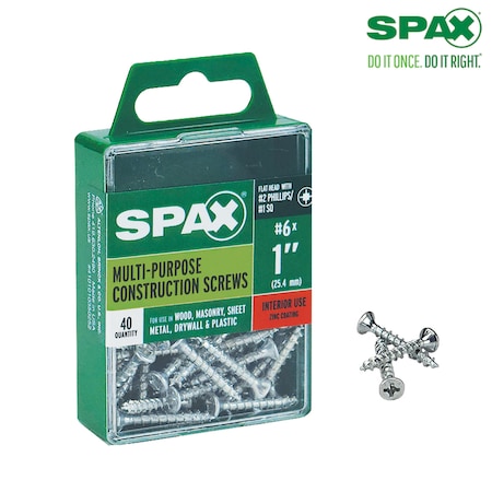 Spax Sheet Metal Screw, #6 x 1 in, Zinc Plated Steel Flat Head Square Drive 4101010350252